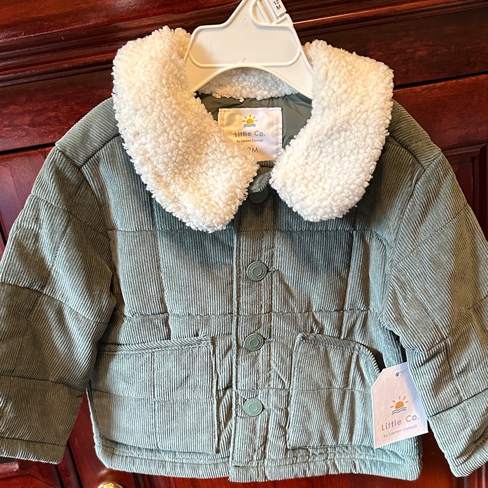 Little Co. Kids Sage Corduroy Puffer Jacket with Sherpa Collar